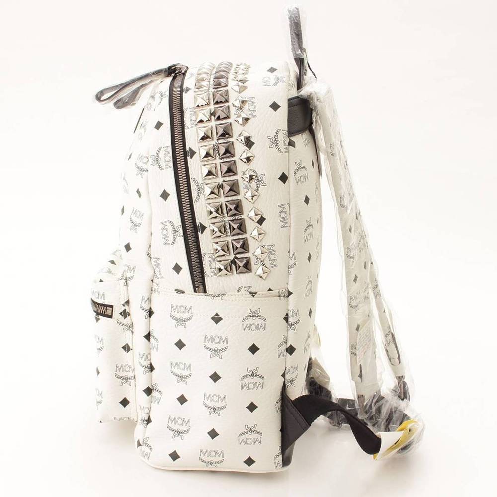 Mcm Backpack Logogram White Studded Rucksack - image 3